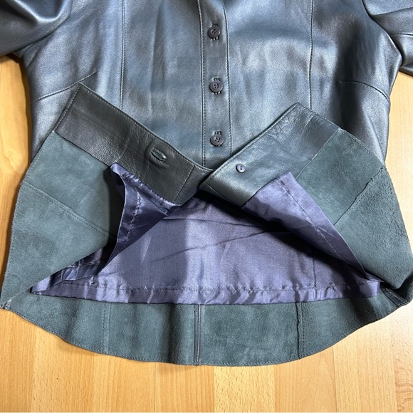 Vintage Y2K Gunmetal Grey Leather Tailored Button Shacket Jacket - Picture 7 of 11